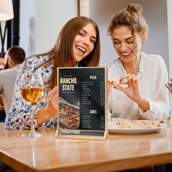 Support de panneau en acrylique de taille personnalisée 8,5x11, support de Menu Vertical incliné en forme de L, présentoir A4 A5